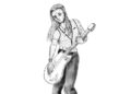 Graphite Drawing of Female Bass Guitarist