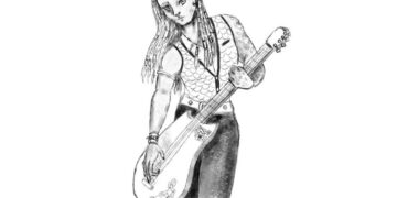 Graphite Drawing of Female Bass Guitarist