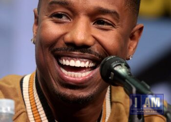 Michael B. Jordan speaking at the 2017 San Diego Comic-Con International in San Diego, California